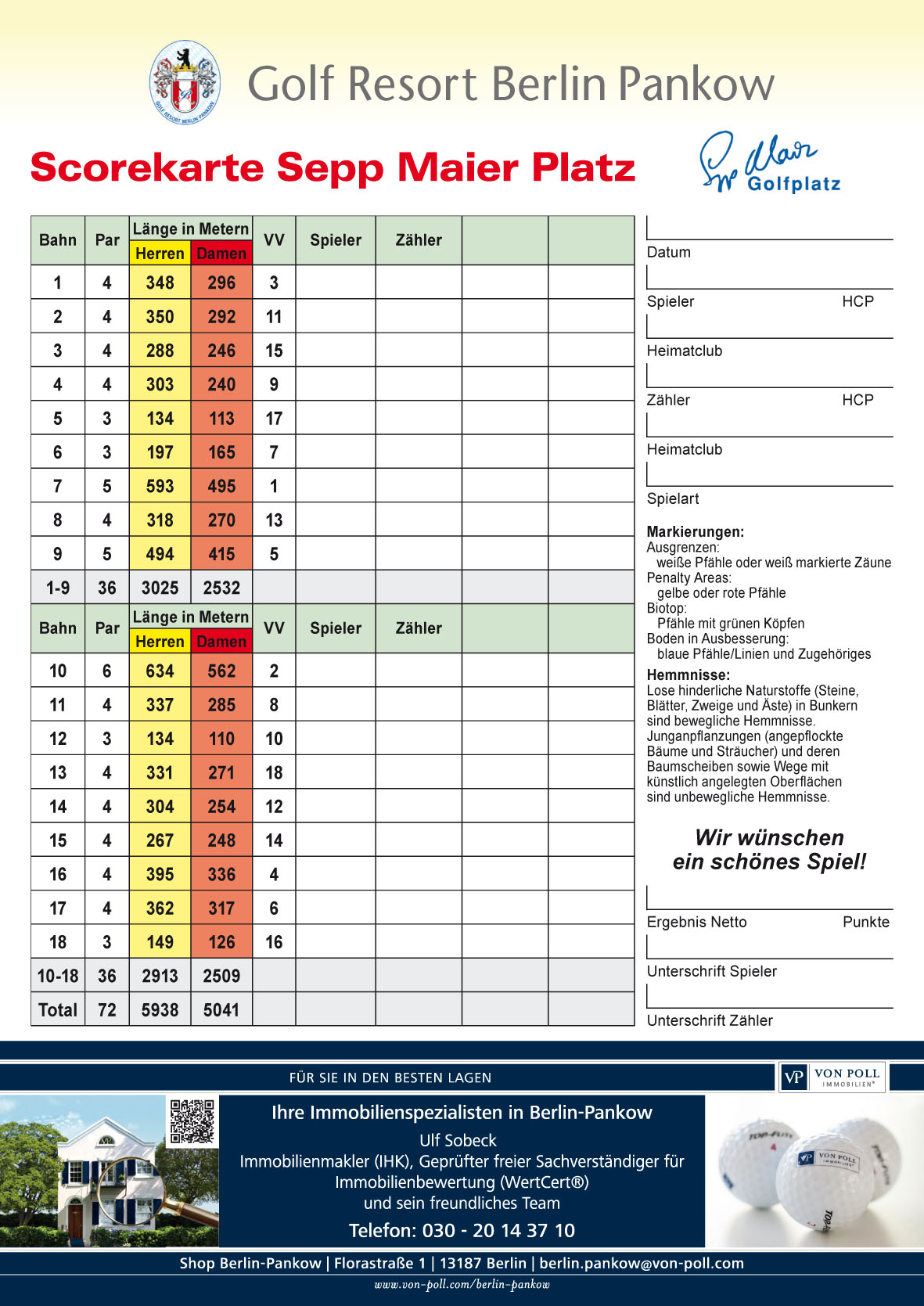 18+ Pitman Golf Course Scorecard